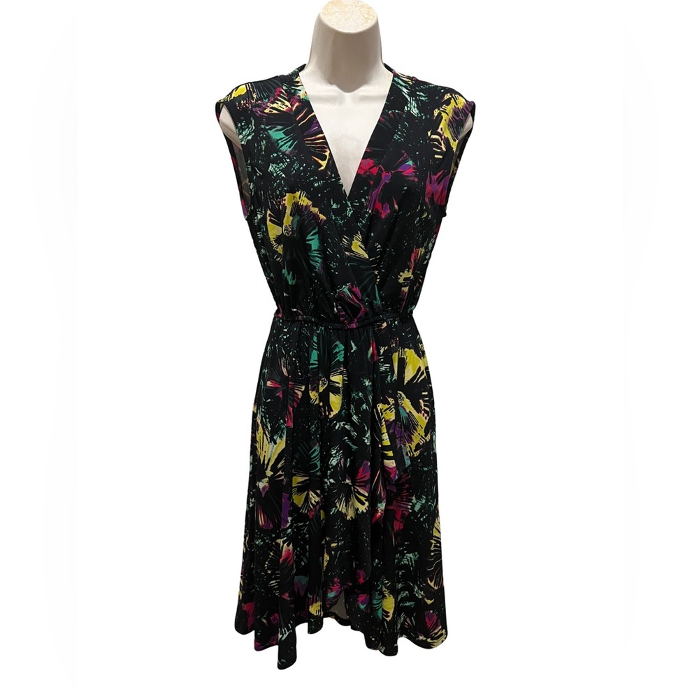 BCBG MaxAzria black/multi color faux wrap dress.  Size XS